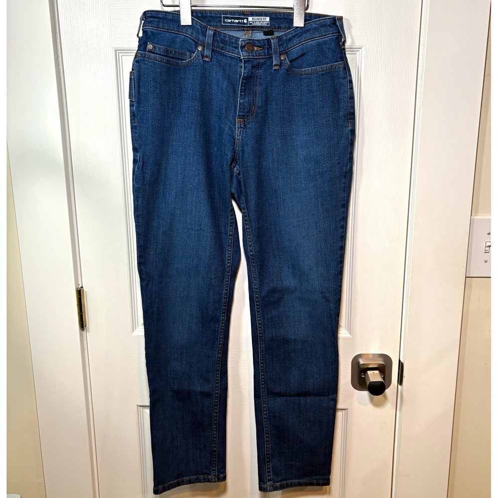 Carhartt Women's Relaxed Fit Straight Leg Blue Medium Wash Denim Jeans Sz 6 110